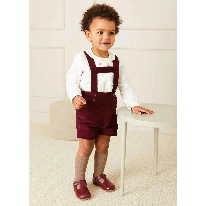 Velvet Button Detail Shorts with Braces in Burgundy (18mths-4yrs)