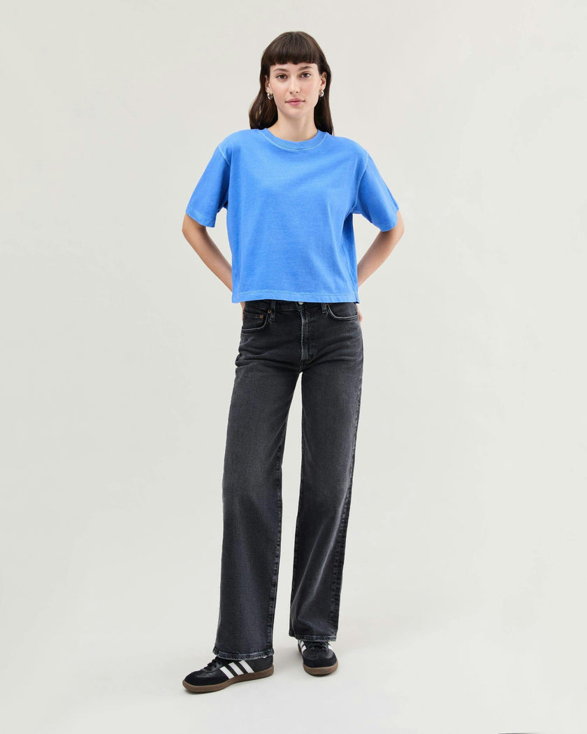 Womens Relaxed Crop Tee - Pigment Dye Jersey - Pop Blue