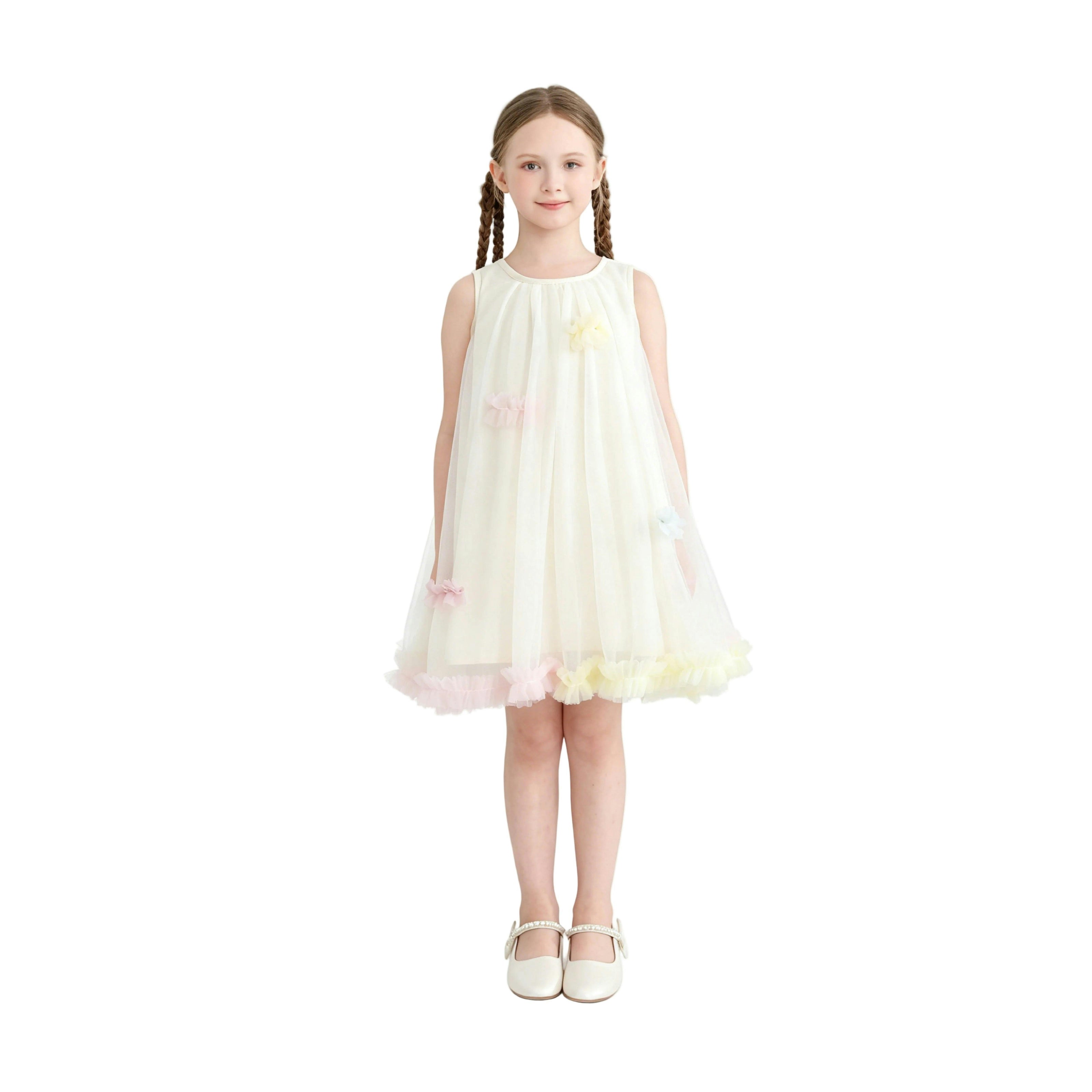 Cream Serenelle Floral Embellished Tulle Dress