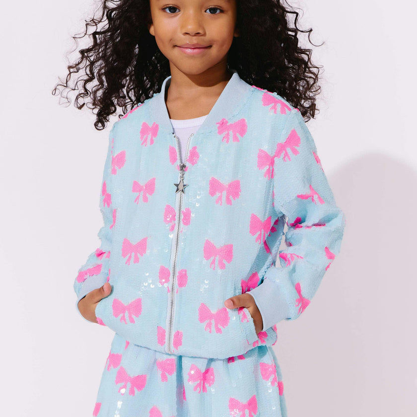 Pretty in Bows Sequin Bomber