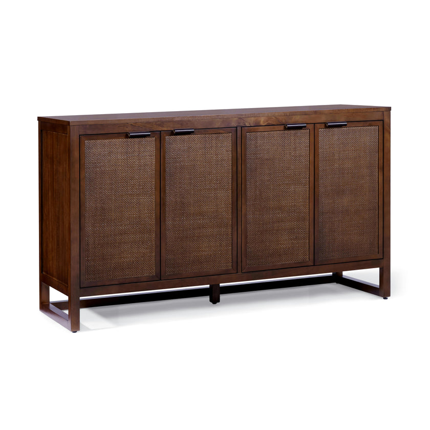 Hatteras Sideboard Cabinet with 4 Rattan Inlay Doors and Adjustable Shelf