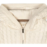 Organic Long Sleeve Full Zip Hooded Sweater with Elbow Patches, White