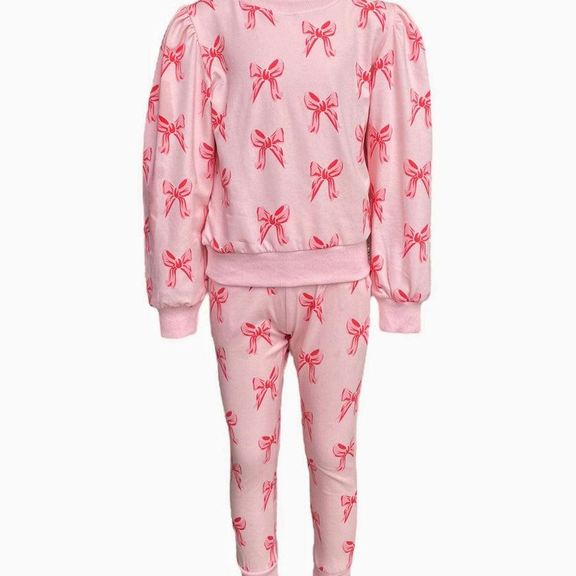 Ribbon Puff Sleeve Set Pink