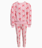 Ribbon Puff Sleeve Set Pink
