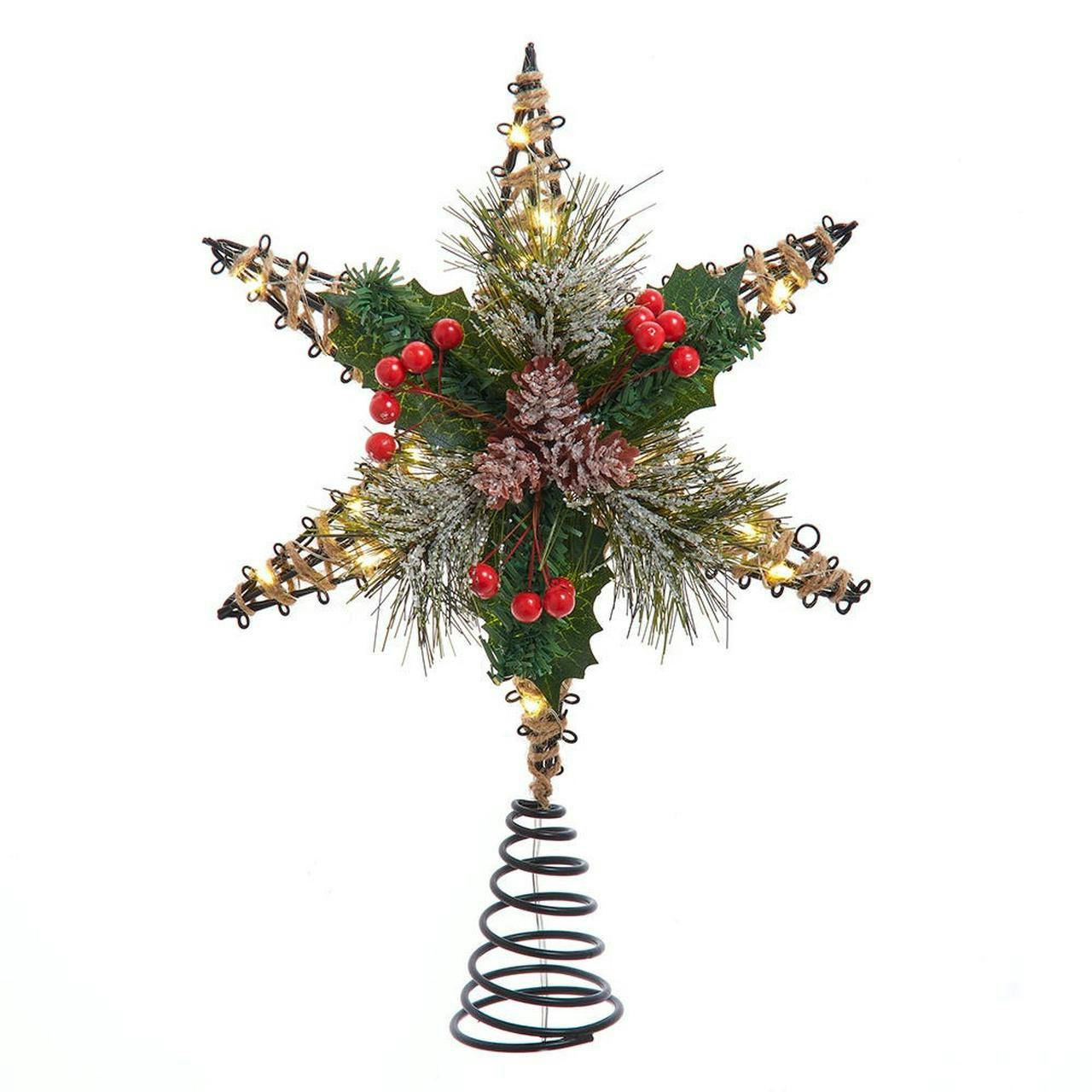 Kurt Adler 13.5-Inch Battery Operated Lighted 6-Point Rattan Star Tree Topper