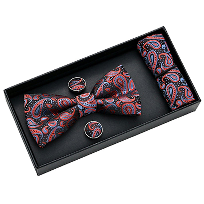 Blue and Red Paisley Bowtie Set