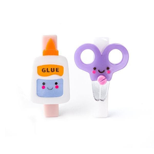 Scissors Glue Purple Glitter Hair Clips -BTS