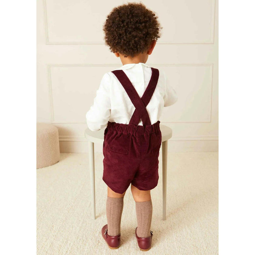 Velvet Button Detail Shorts with Braces in Burgundy (18mths-4yrs)
