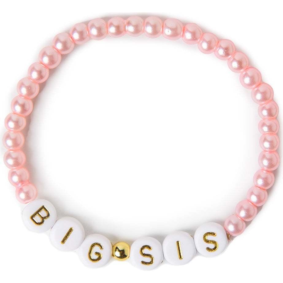 BIG SIS Pink Bead & White Letters Bracelet