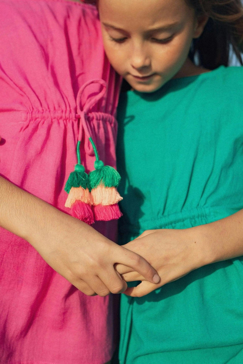 Girl's kaftan with pompoms, fuschia | LEA