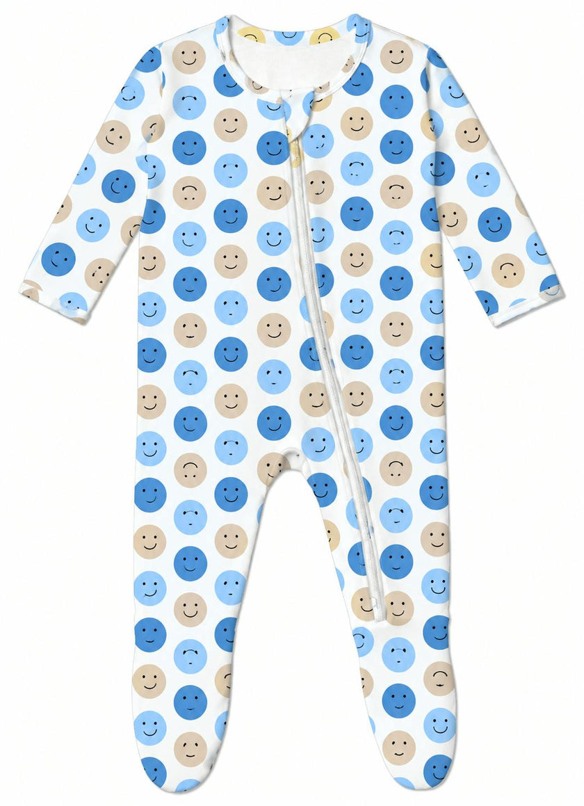 Baby Footie - Blue Smiley Dot
