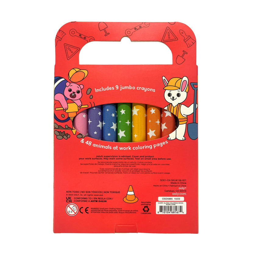 Carry Along! Coloring Book and Crayon Set - Work Zone - Set of 9 Crayons
