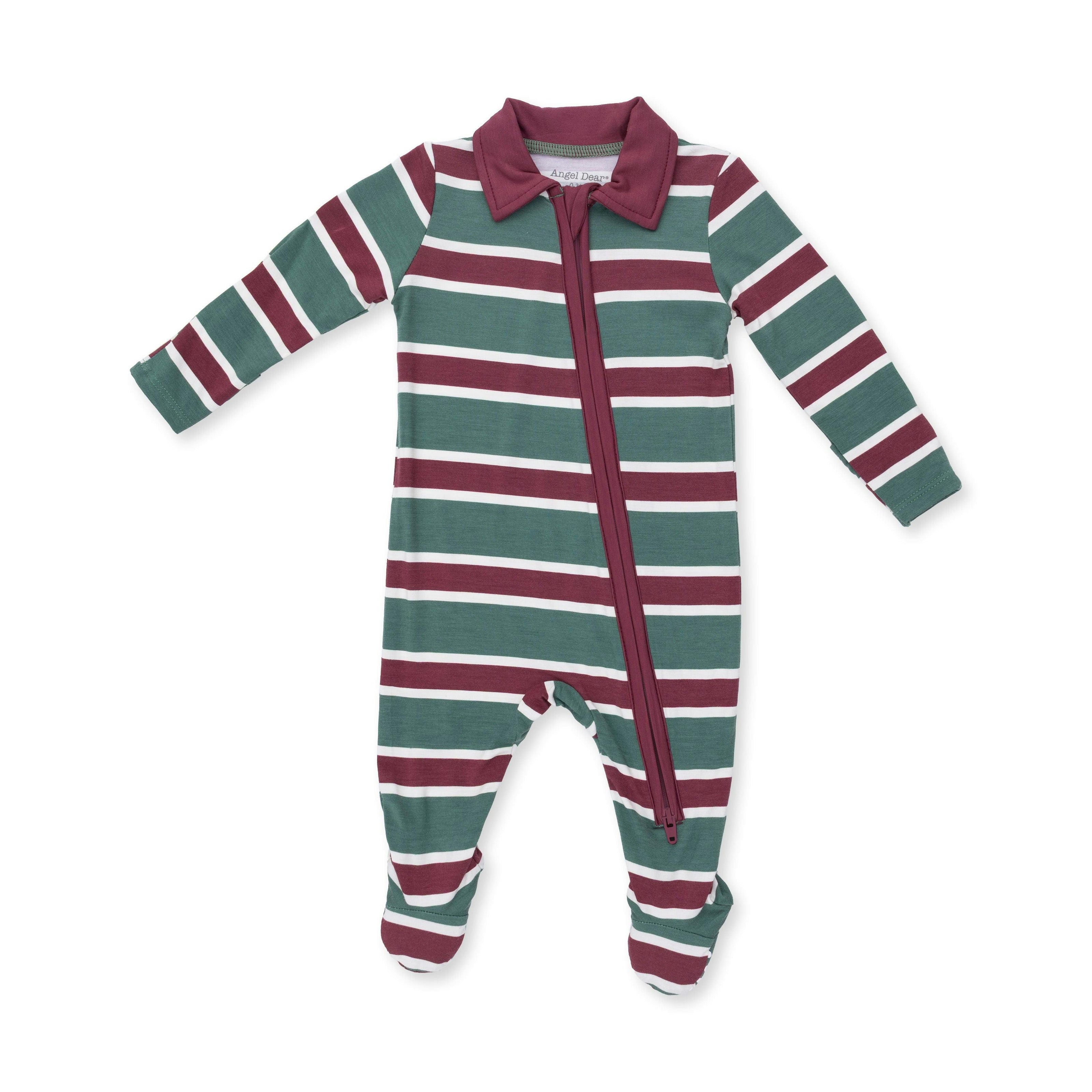 Rugby Stripe Green - Polo 2 Way Zipper Footie