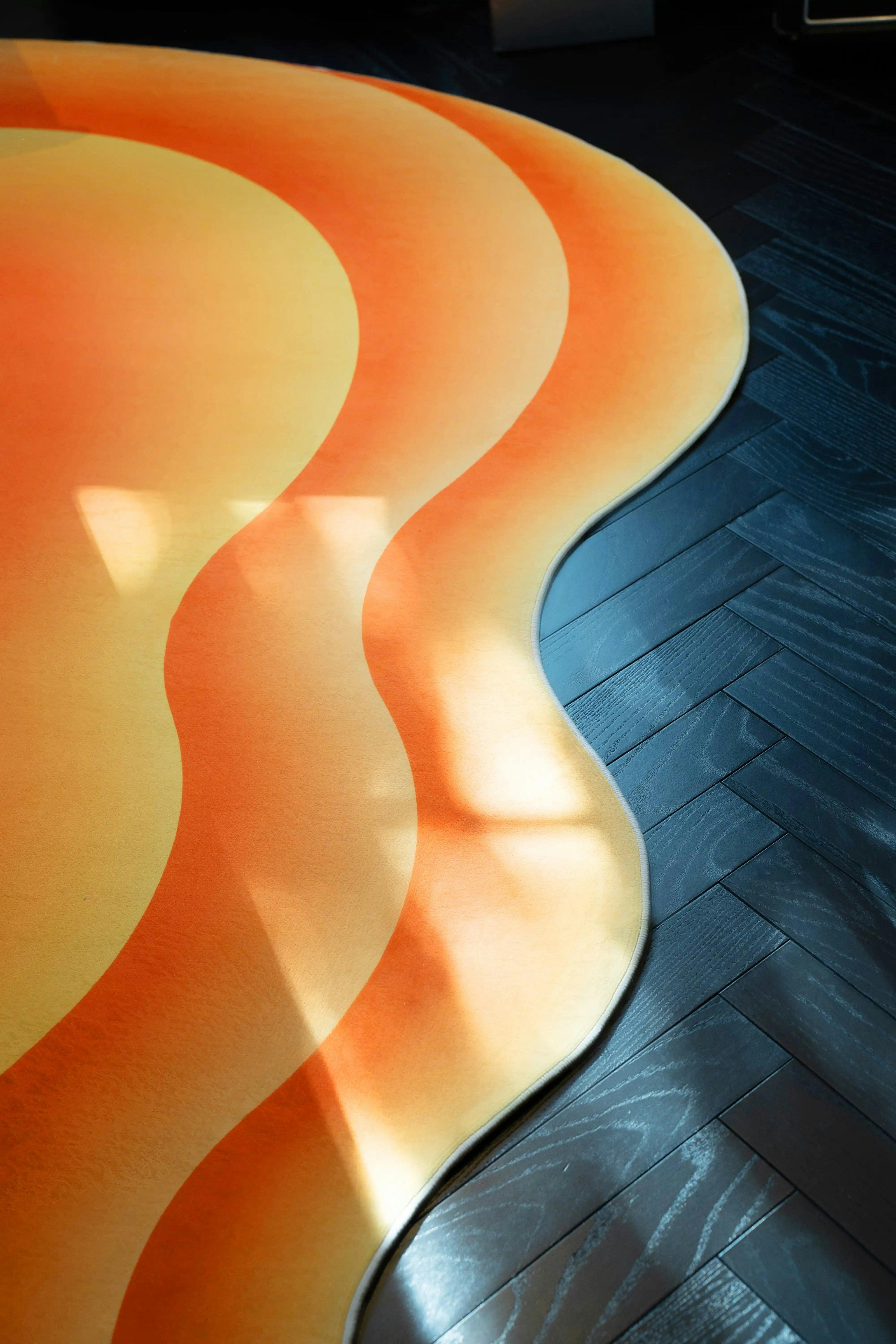 Orange Modern Abstract Wavy Area Rug by Juan Marquez