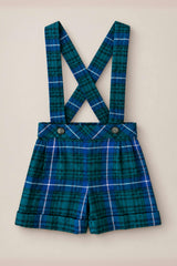 Boys Charles Suspender Shorts in Emerald Plaid