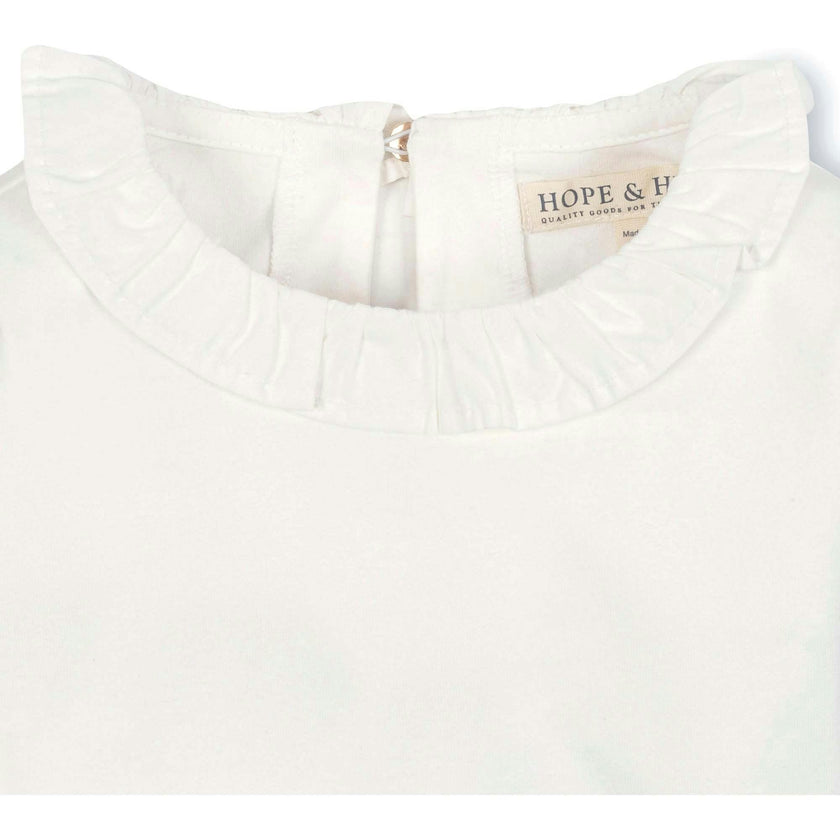 Organic Long Sleeve Ruffle Collar Knit Top, White