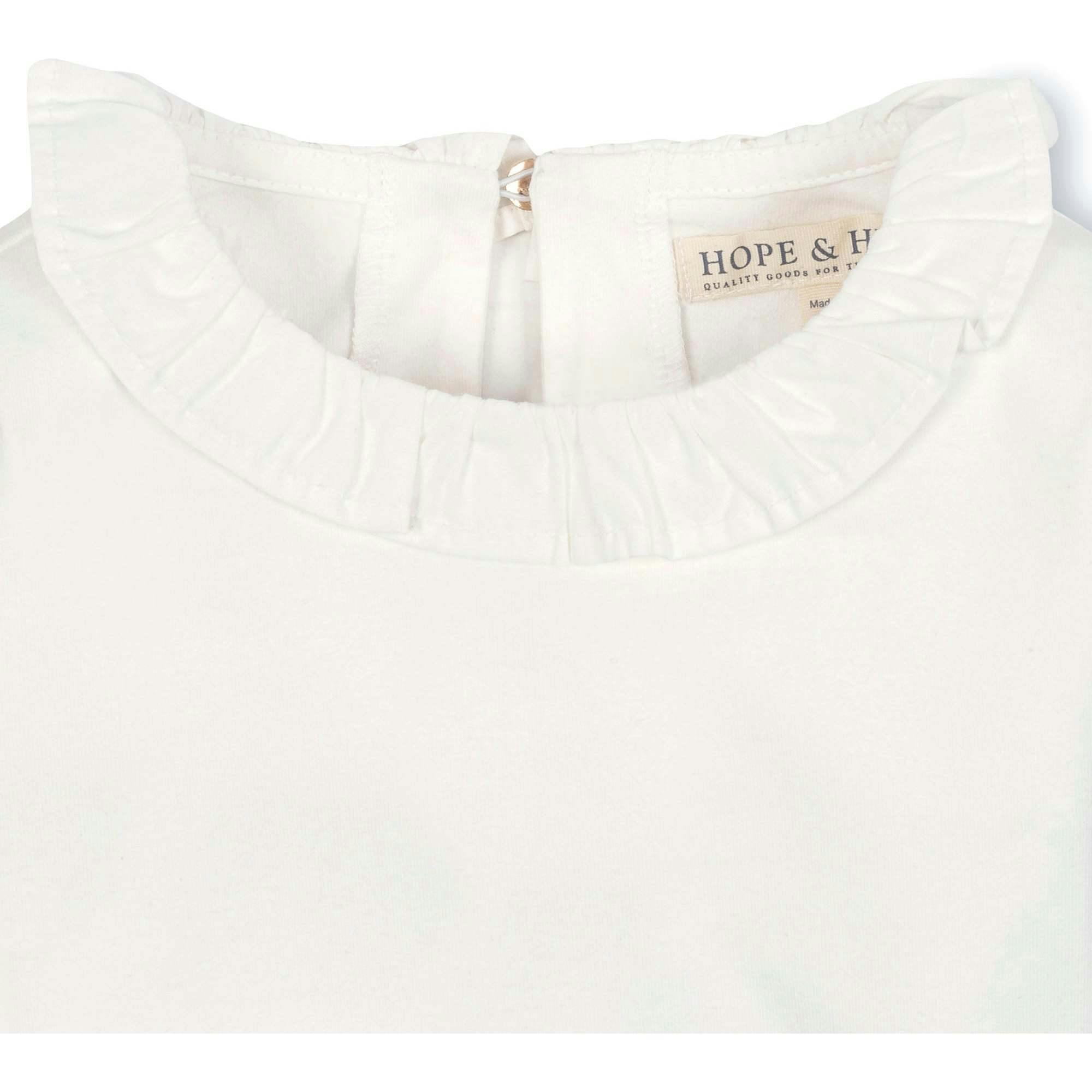 Organic Long Sleeve Ruffle Collar Knit Top, White