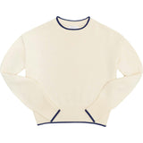Women's Cropped Cream Sweater With Navy Trim