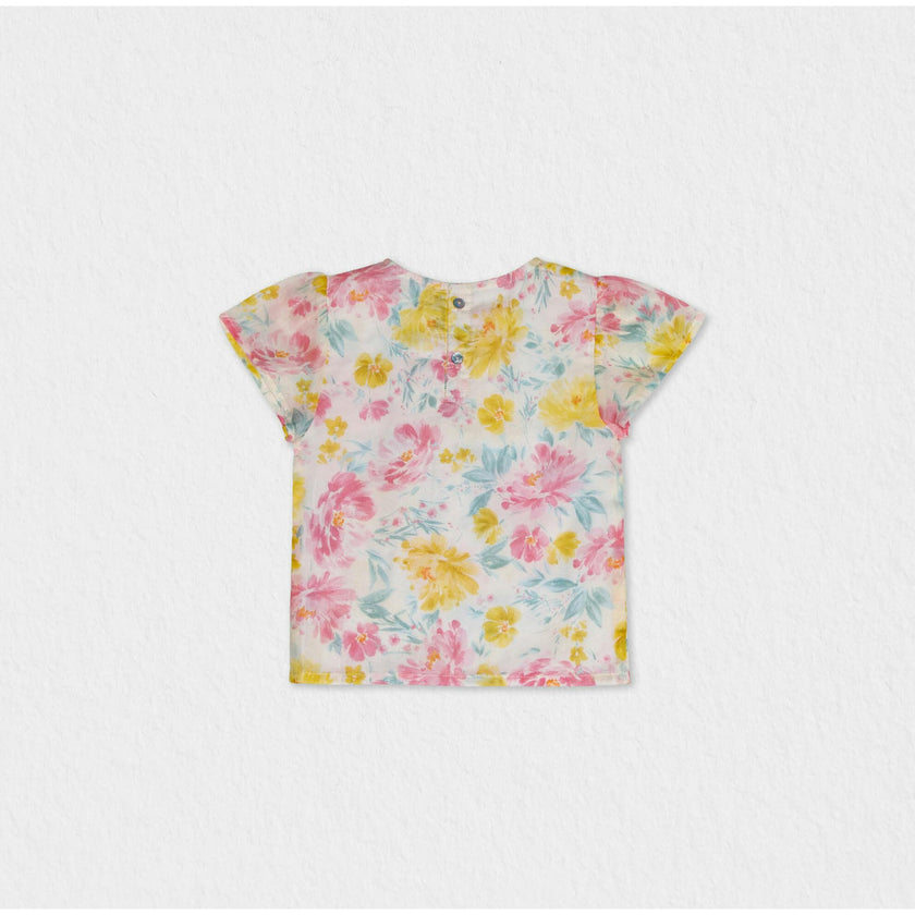 Elara Girl Blouse Short Sleeve, Yellow Pink Lagoon
