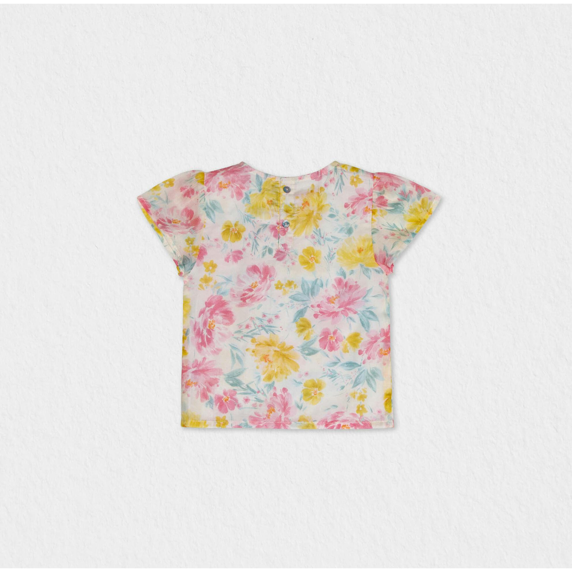 Elara Girl Blouse Short Sleeve, Yellow Pink Lagoon