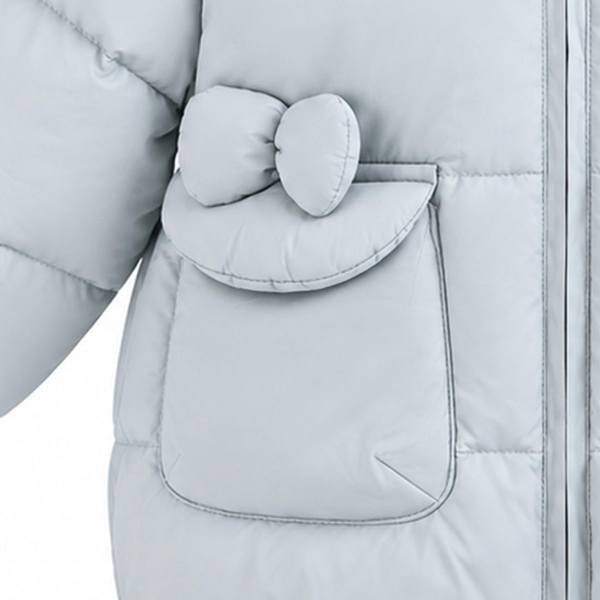 Blue Bow-Detail Puffer Jacket