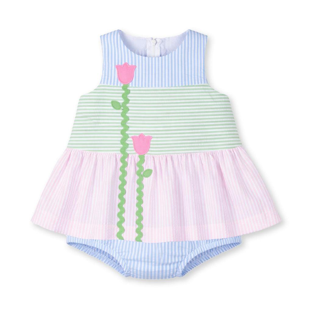 Seersucker Romper With Tulips