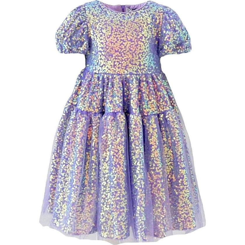 Sequin Daisy Short Puff Sleeve Dress