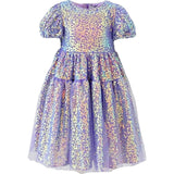 Sequin Daisy Short Puff Sleeve Dress