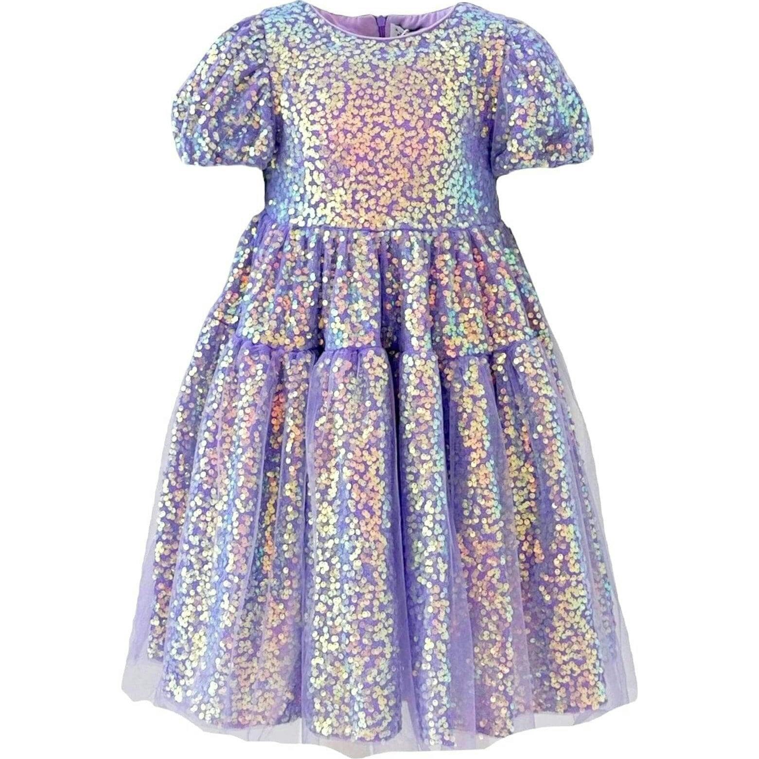 Sequin Daisy Short Puff Sleeve Dress