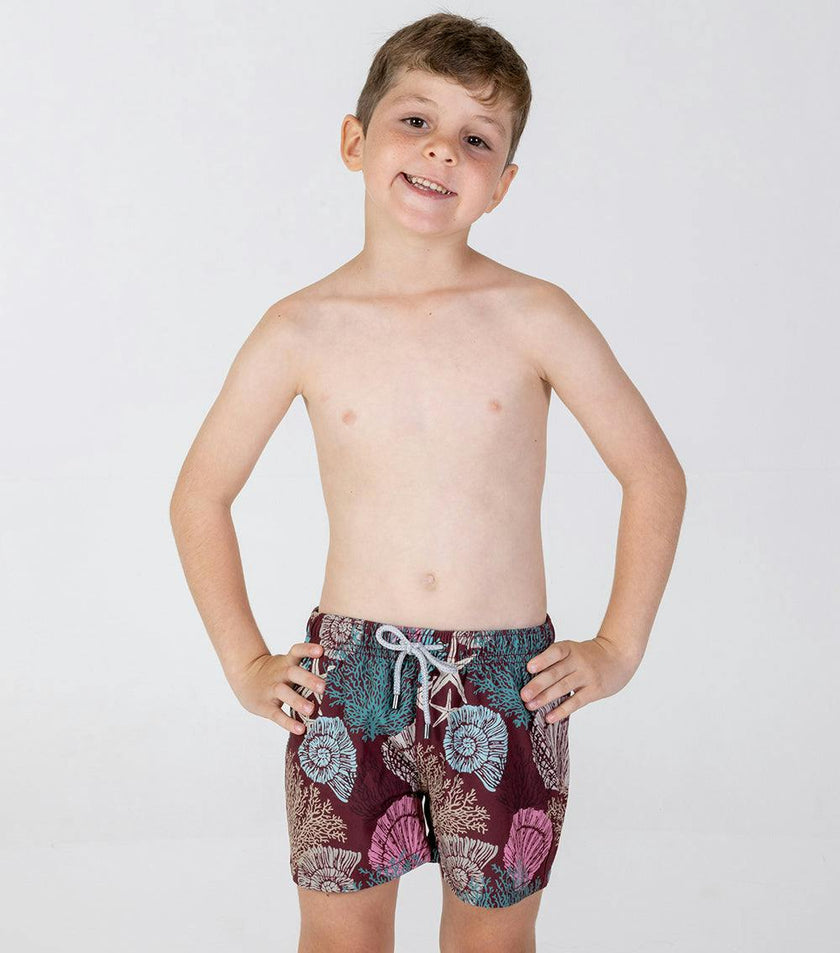 boys swim shorts burgundy corals