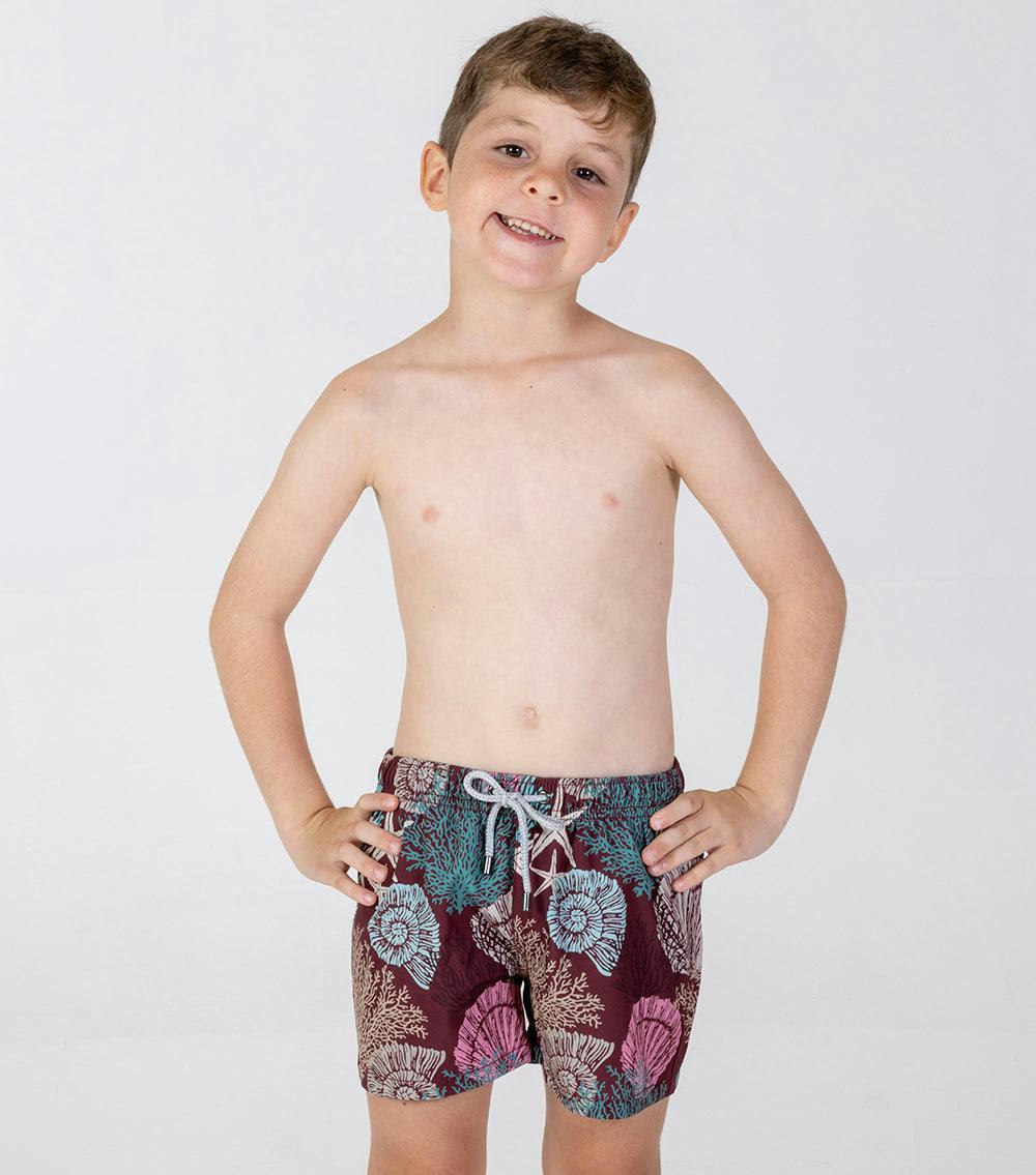 boys swim shorts burgundy corals