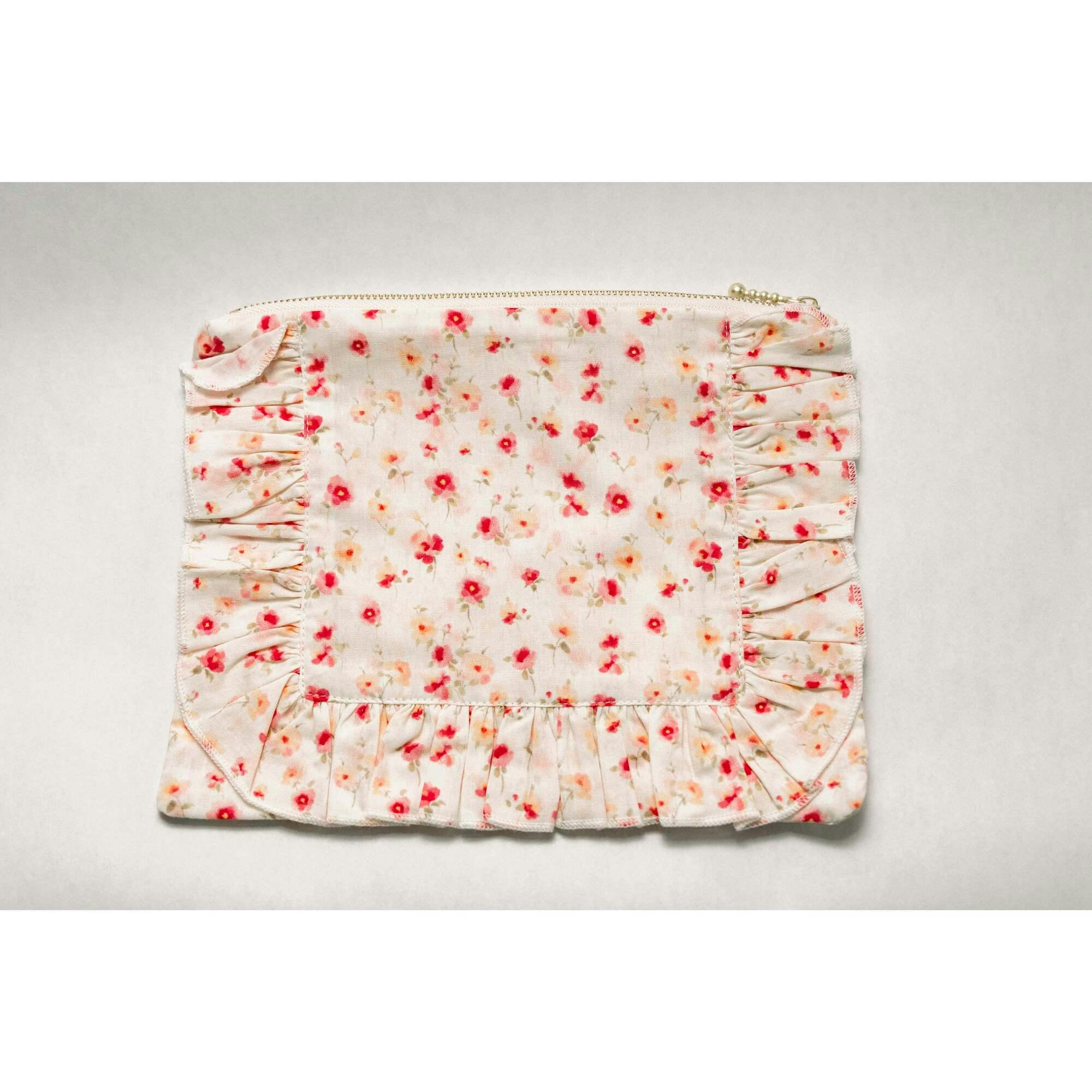Sunset Petal Timeless Floral Ruffle Zipper Pouch