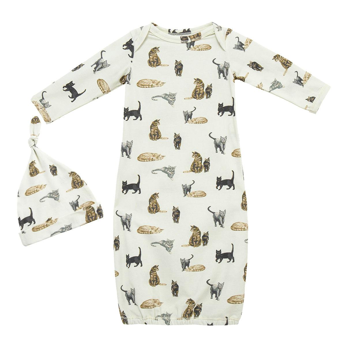 Cotton Stretch Newborn Gown & Hat Set