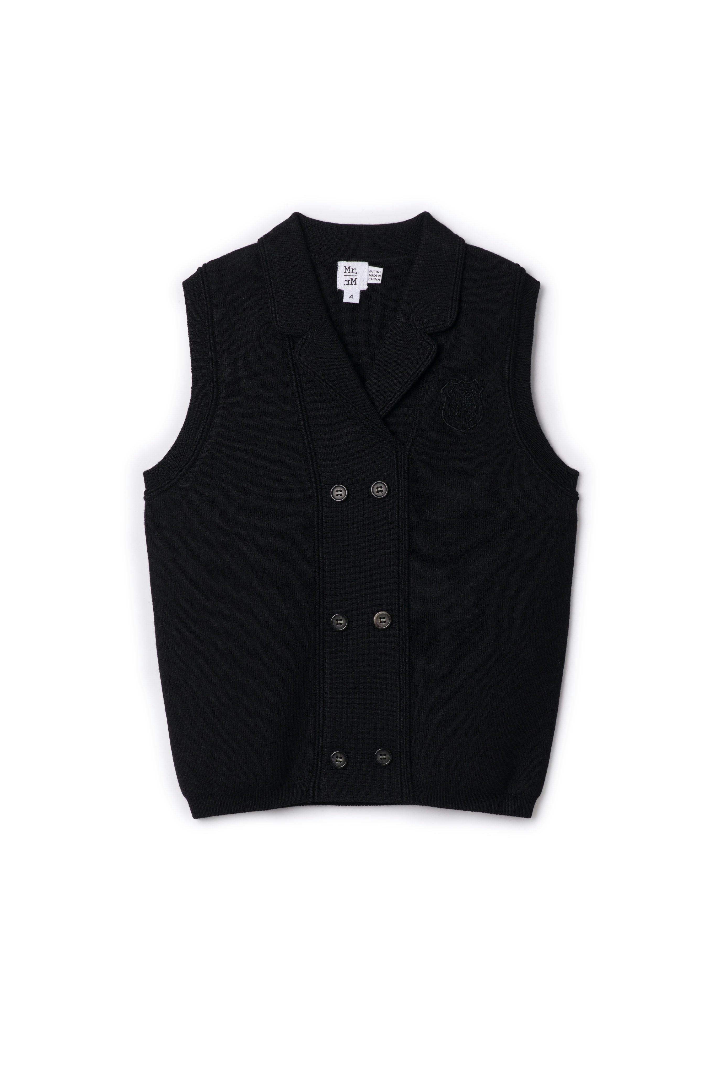 Double-Breasted Crest-Embroidered Knit Vest
