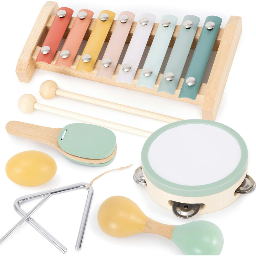 Fun Musical Instruments for Toddlers - Wooden Montessori Toy Gift for Babies & Kids 1-3 - Explore Sounds Through Play - Incl. Xylophone