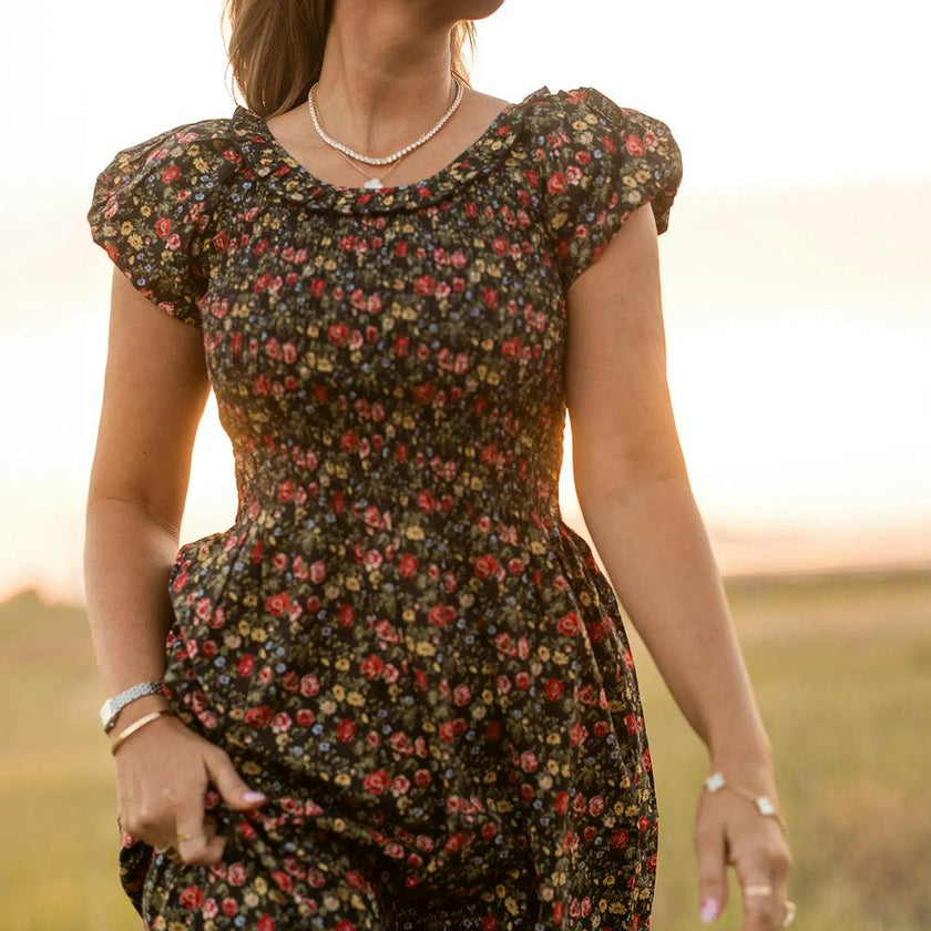 Annalise Dress in Obsidian Vintage Poppies