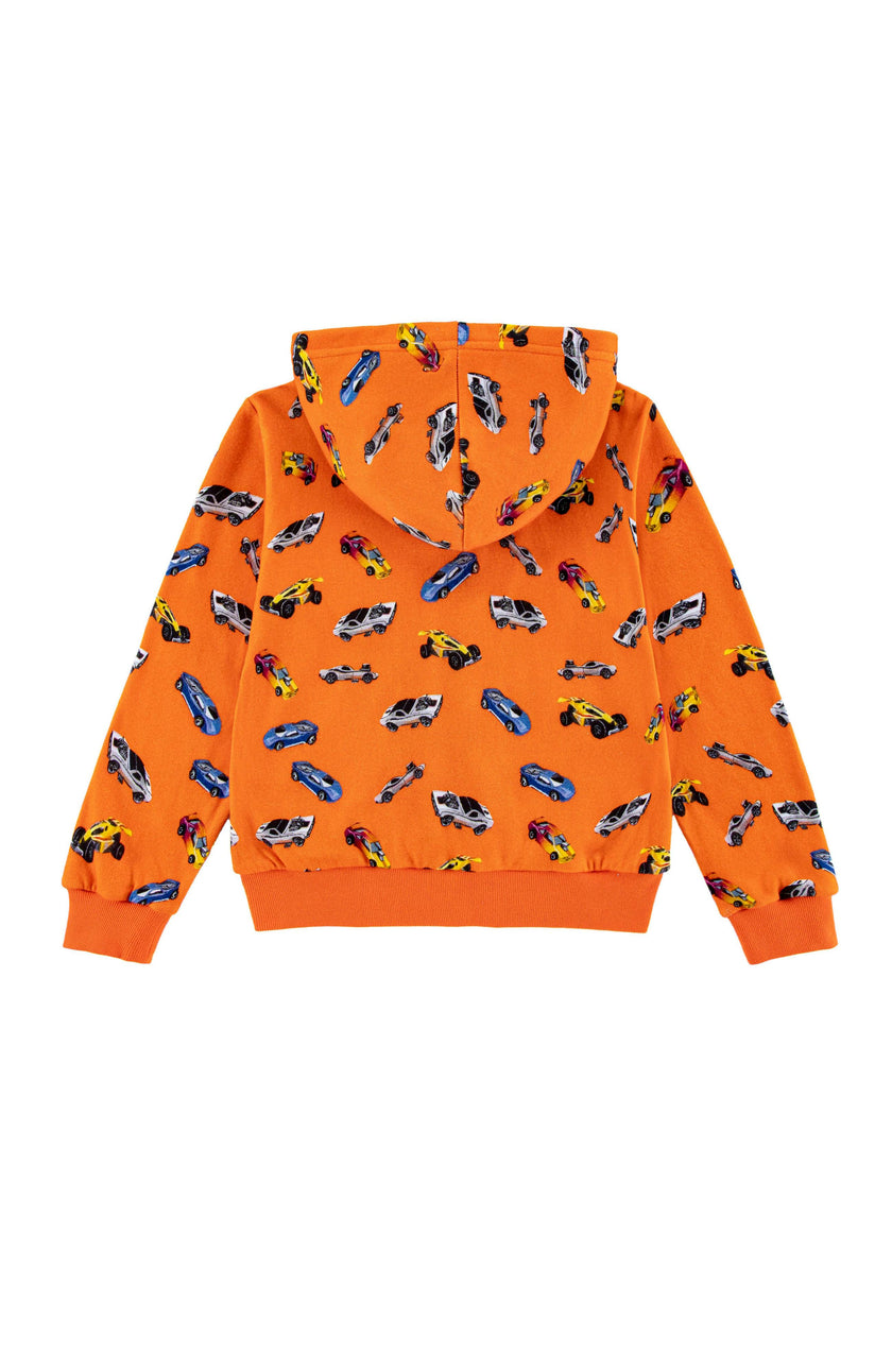 Soft Fleece Zip Up Hoodie, Orange Hot Rod
