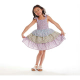 Kids Color Blocked Floral Tiered Dress