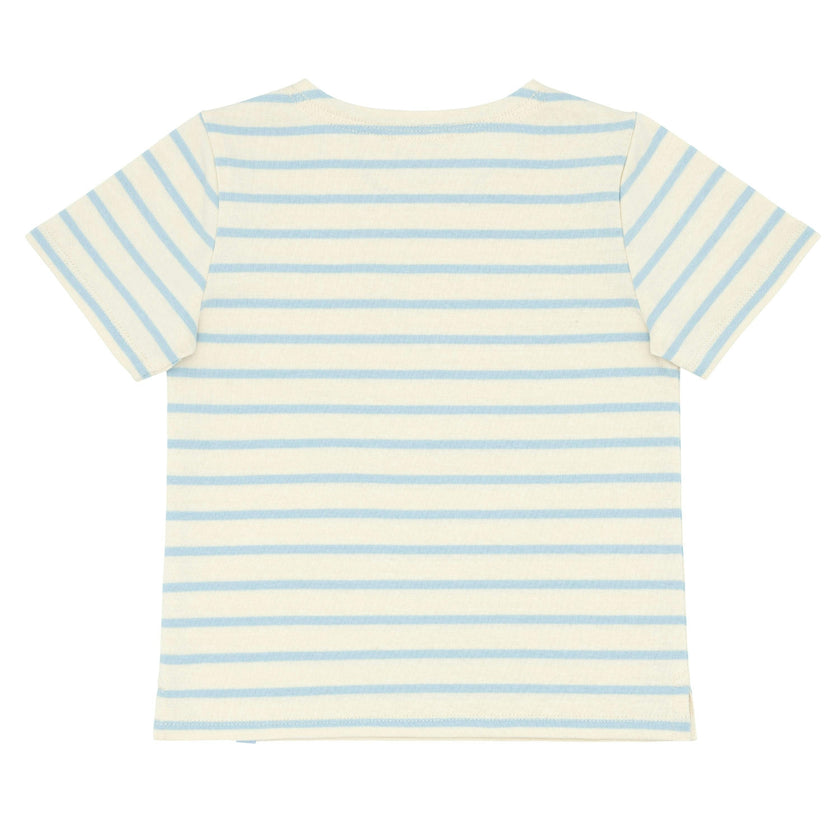 Unisex Cream And Powder Blue Stripe Boatneck Tee