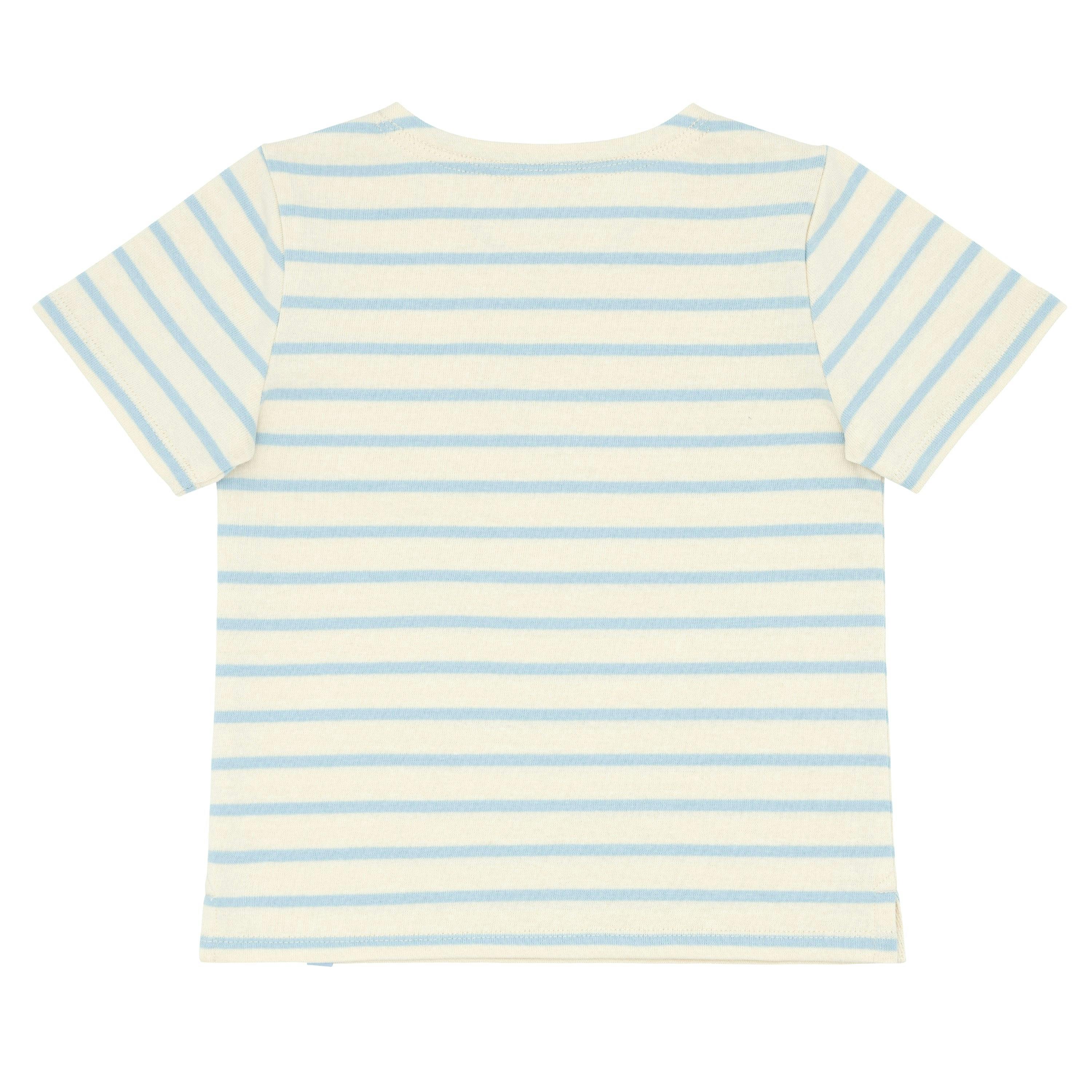 Unisex Cream And Powder Blue Stripe Boatneck Tee