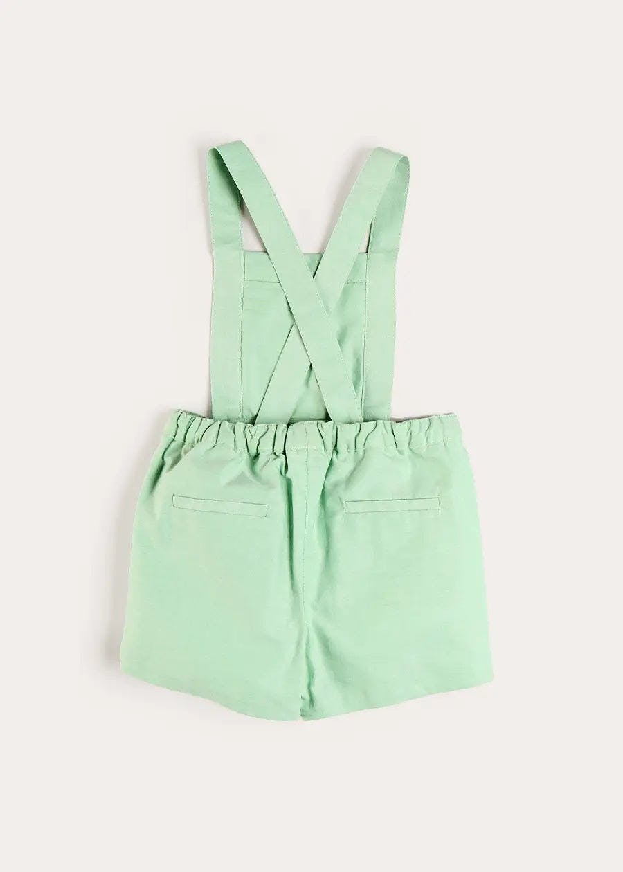 Elephant Embroidered Smocked Dungarees in Sage Green (18mths-4yrs)