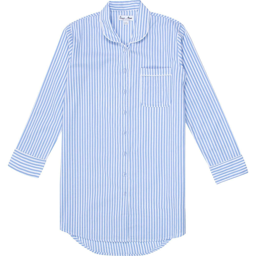 Women's Braddock Classic Night Shirt - Blue Stripe Organic Cotton Poplin