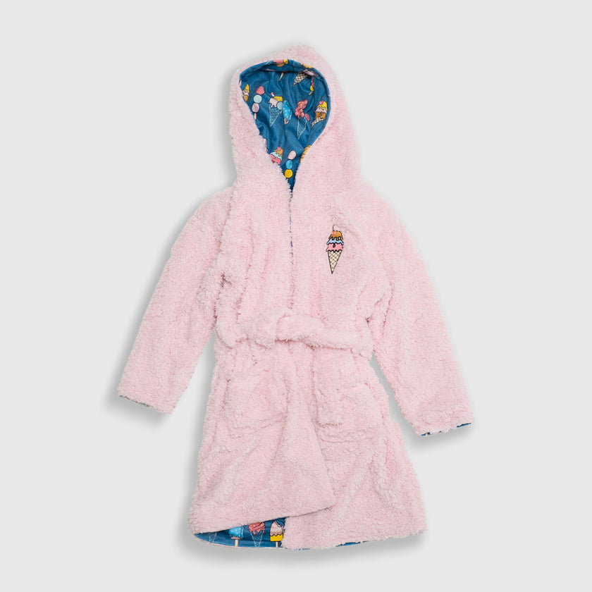Cozy Switch Robe – Reversible Sherpa & Printed Mink Robe with Appliqué, Ice Cream