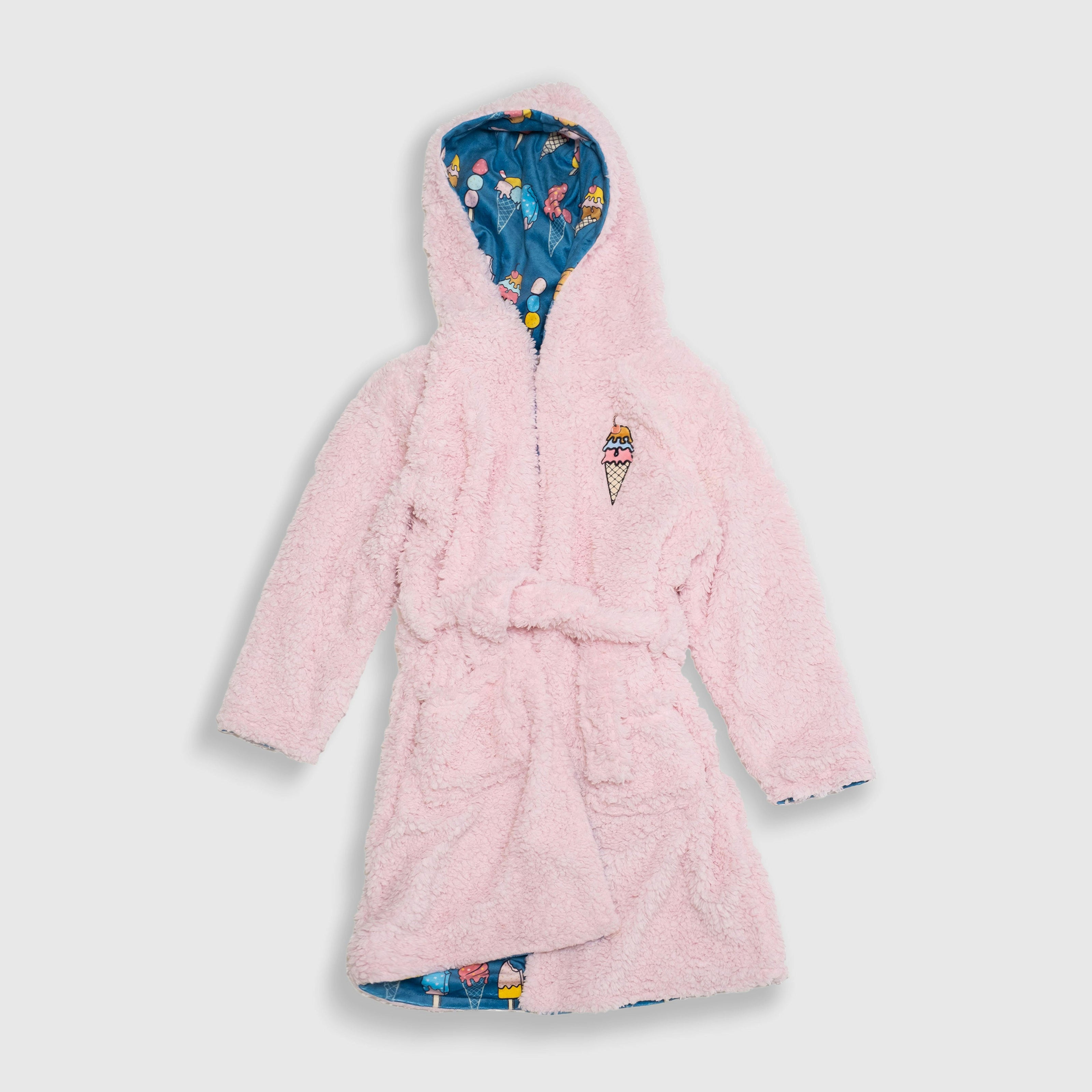 Cozy Switch Robe – Reversible Sherpa & Printed Mink Robe with Appliqué, Ice Cream