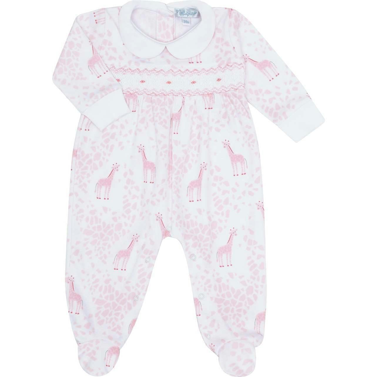 Pink Giraffe Print Smocked Footie