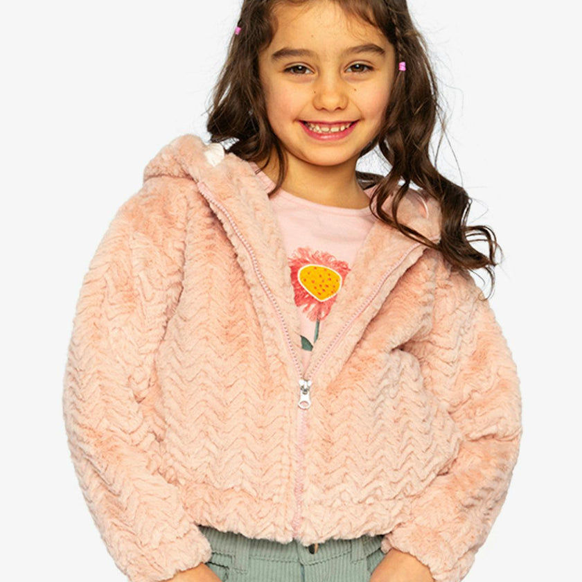 Faux Fur Hooded Cardigan Pink