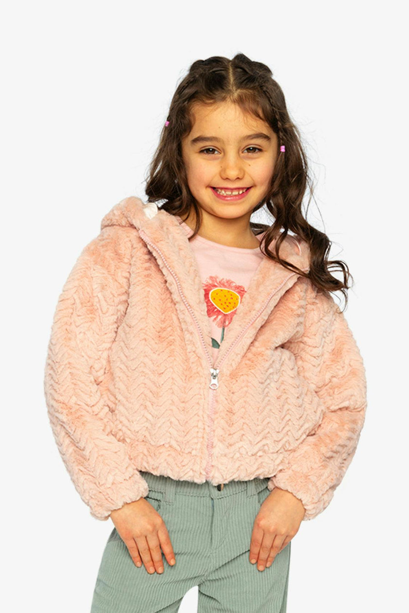 Faux Fur Hooded Cardigan Pink
