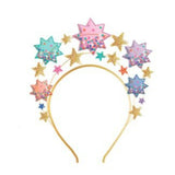 Packed Party Confetti Star Novelty Headband - Two-Tier Gold Metal Headband with Shakeable Confetti-Filled Vinyl Stars and Gold Glitter Accents, One Size
