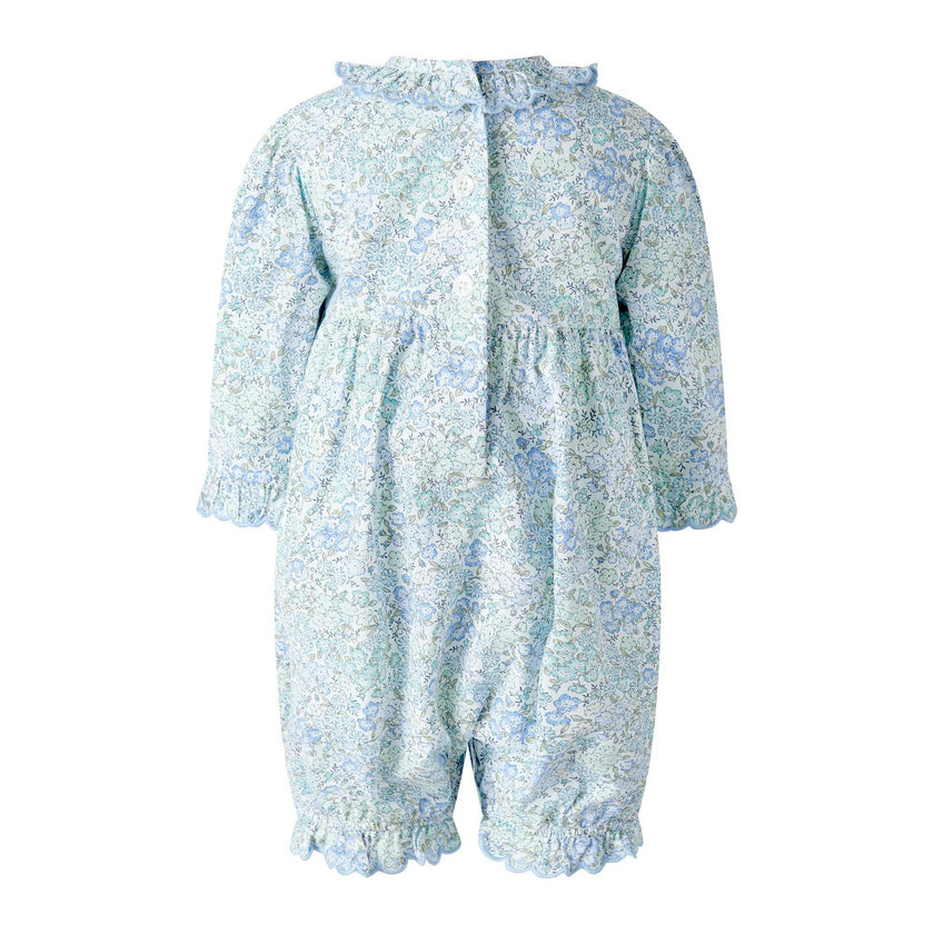 Blue Smocked Scalloped Babysuit