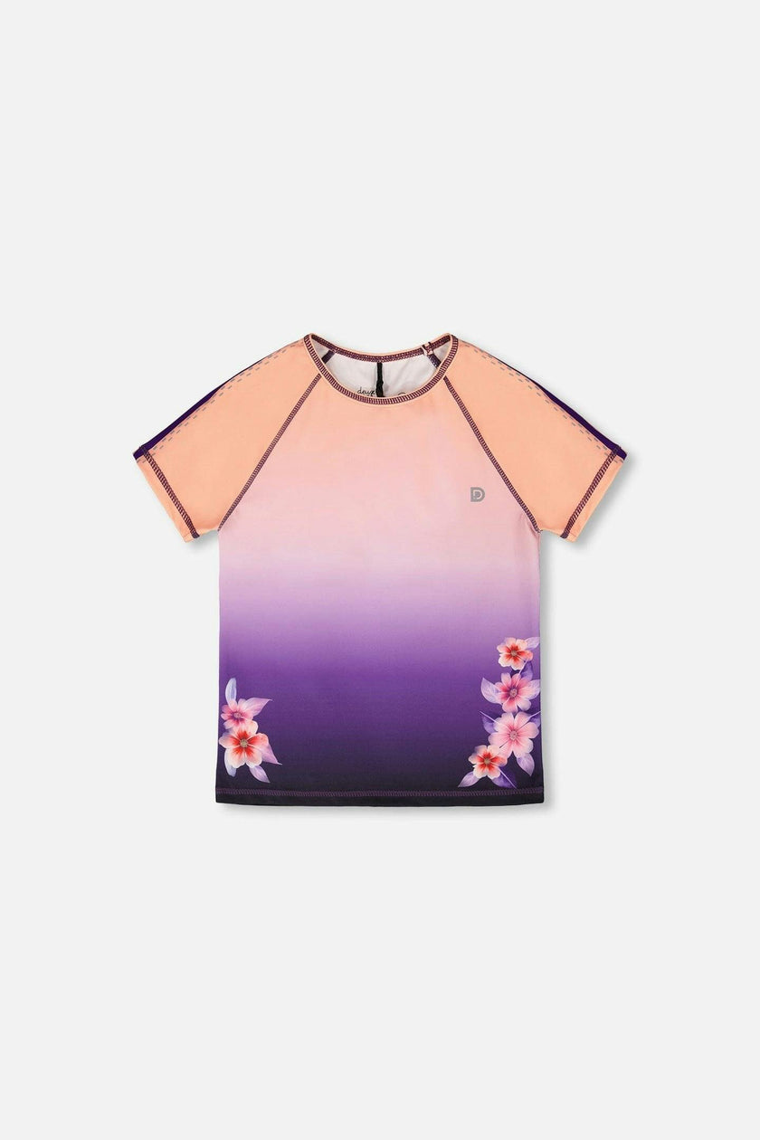 Athletic Short Sleeve Top In Recycled Polyester Pink To Black Gradient